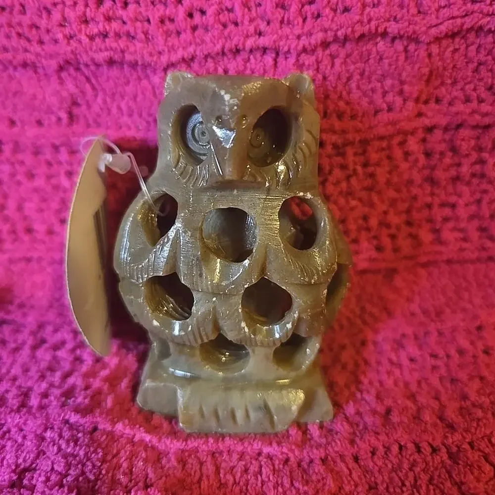 Beautiful Soapstone Owl With Baby Owl Inside Hand Carved 3”x2” Made In India